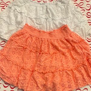 Justice White and Orange Eyelet Skorts